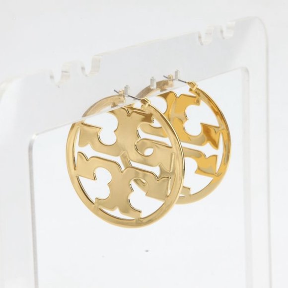 Tory Burch Gold T Polished Miller 2" Hoop Double Earrings